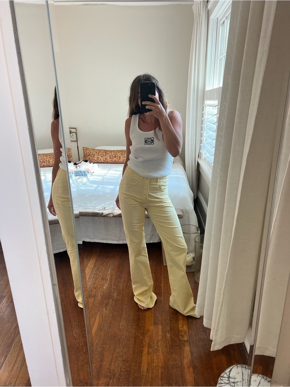 Veronica Beard Pale Yellow Flare Jeans